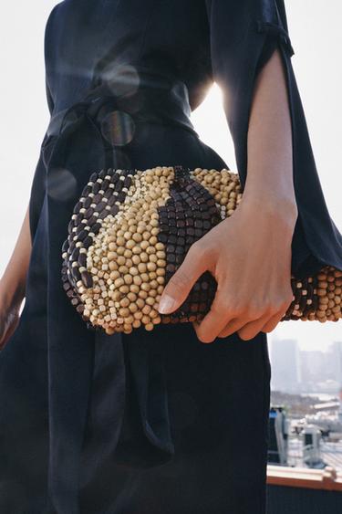 Zara BEADED POUCH BAG - Brown
