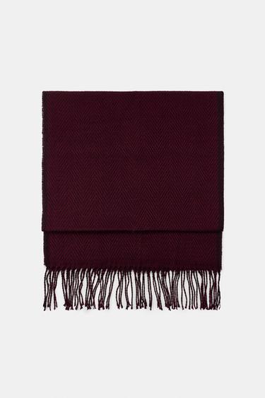 HERRINGBONE FRINGED SCARF - Burgundy by Zara
