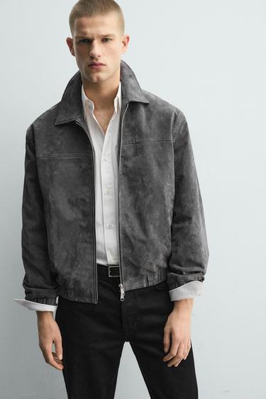 LEATHER SPLIT SUEDE JACKET - Grey by Zara - Image 4