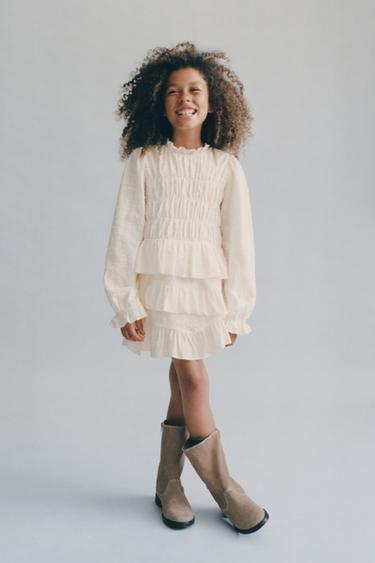 Zara FLORAL EMBROIDERED TOP - Bone