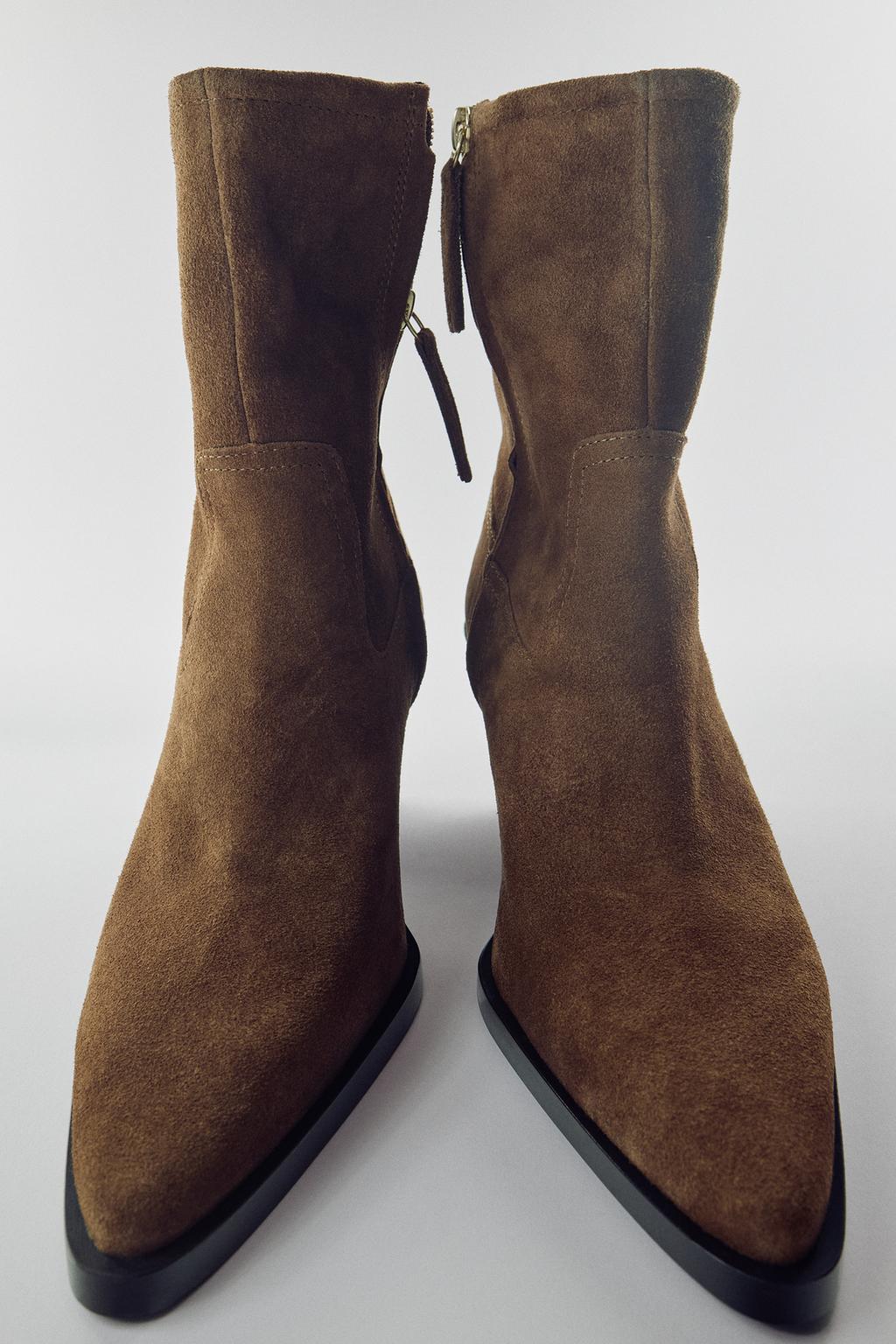 SPLIT SUEDE BLOCK-HEEL ANKLE BOOTS