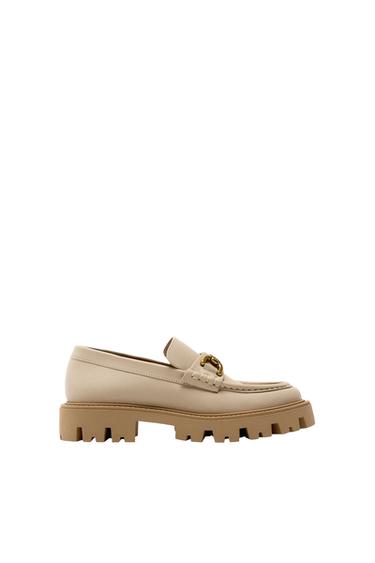 LEATHER TRACK SOLE LOAFERS WITH BUCKLE