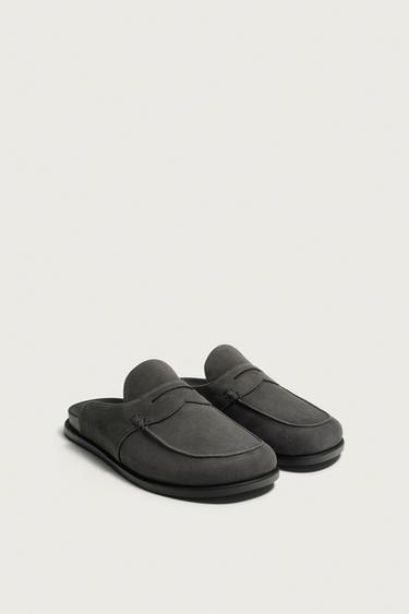 LEATHER LOAFER CLOGS - Grey by Zara