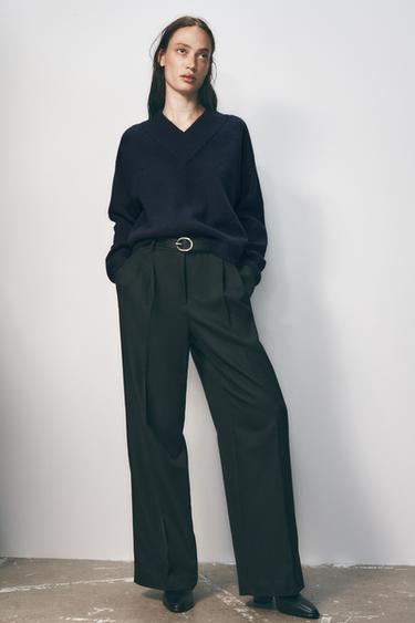 CALÇA LARGA COM CINTO - Preto da Zara - Imagem 0