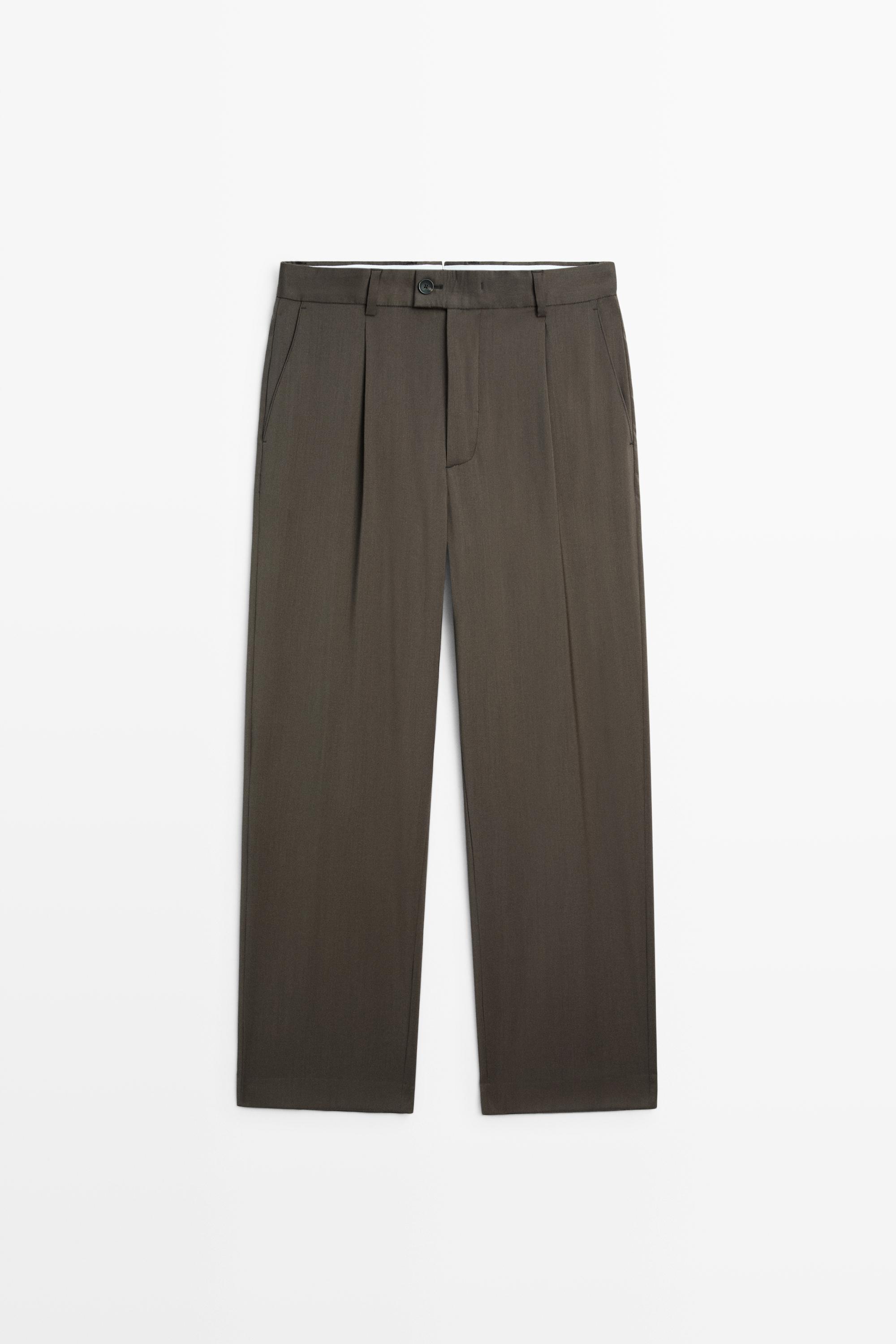 Pantalon relaxed fit à pinces 100 % laine froide