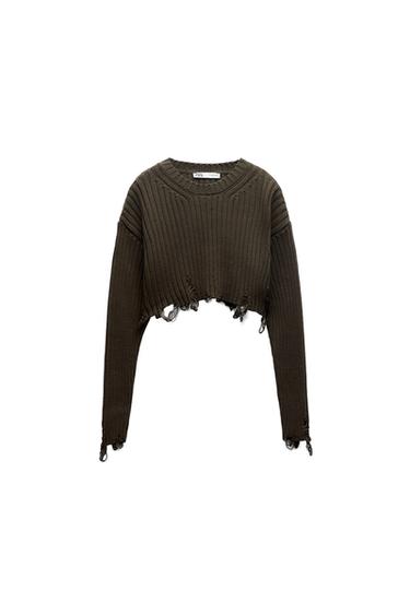 RIPPED CROPPED KNIT SWEATER