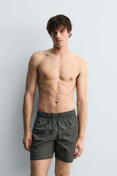 GEOMETRIC PRINT LONG SWIM SHORTS - Greys by Zara - Image 4