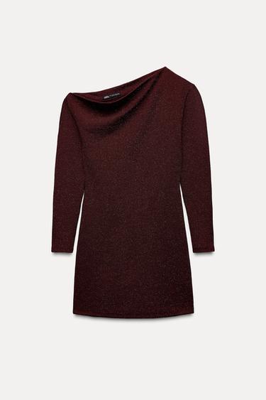 ASYMMETRIC DRESS WITH RHINESTONES - Burgundy by Zara