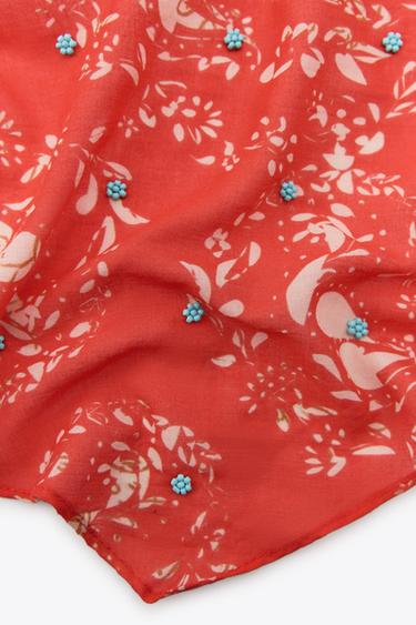 FLORAL PRINT BEADED BANDANA - Red by Zara - Image 2