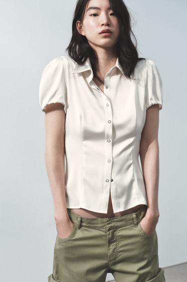 SATIN SHIRT - Oyster-white by Zara