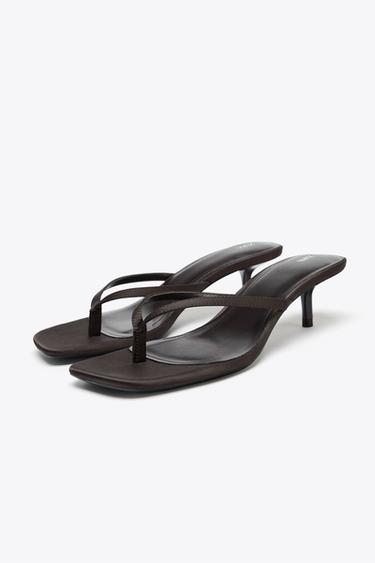 SANDALES KITTEN HEEL SATINÉES - Marron de Zara - Image 3
