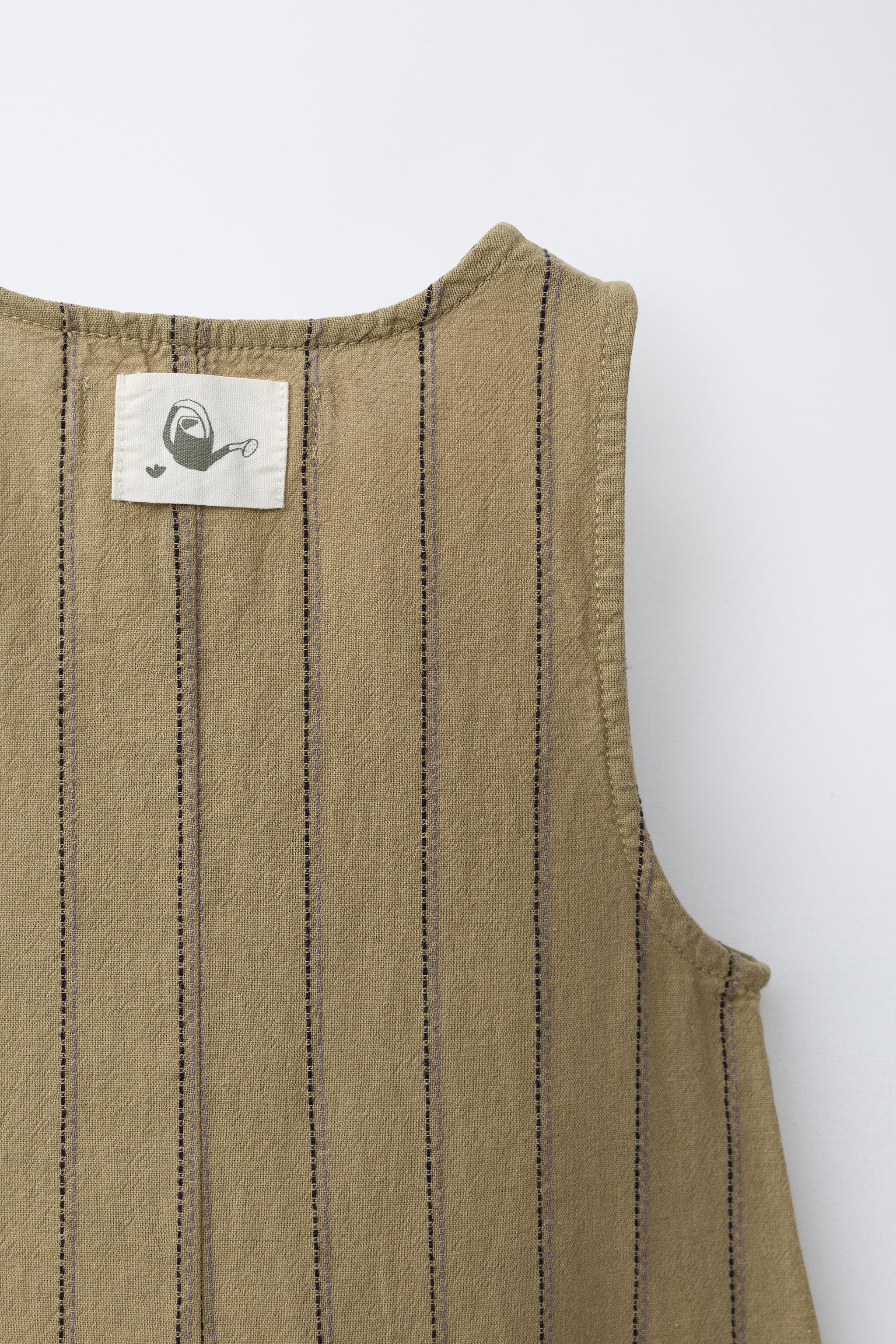 COTTON LINEN BLEND STRIPED OVERALLS