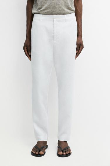 Tapered fit linen pants — White 2