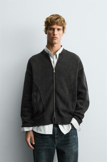 BLOUSON BOMBER EN MAILLE DÉLAVÉE - Noir de Zara