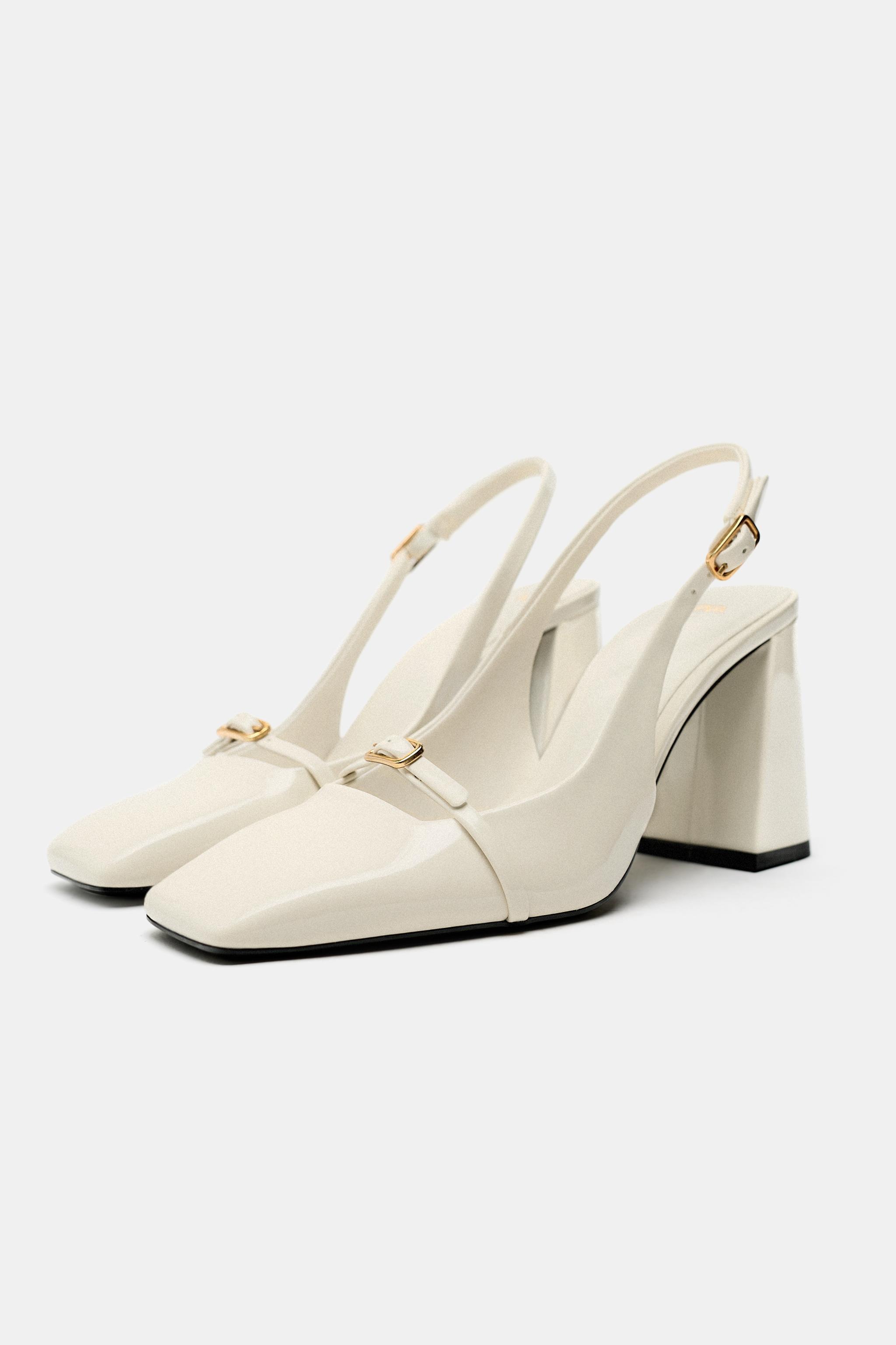 SLINGBACK HEELED SHOES WITH SQUARE TOE Ecru White ZARA India