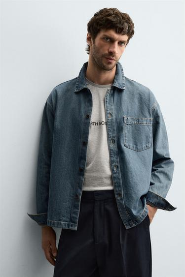 BOXY FIT DENIM SHIRT - Mid-blue by Zara - Image 5
