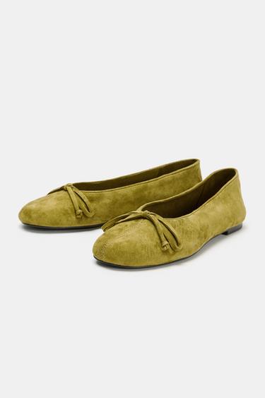 SUEDE BALLERINAS WITH BOW - Green by Zara - Image 2