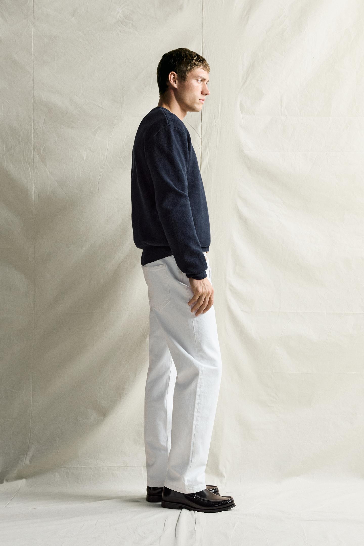 Мужской свитер Zara Cotton-Wool Compact-Knit Jumper, цвет: Тёмно-синий — фото 4