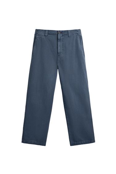 Zara WASHED STRAIGHT FIT CHINO PANTS - Blue