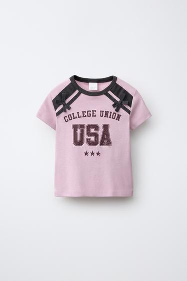 CAMISETA VARSITY LAZOS - Rosa de Zara