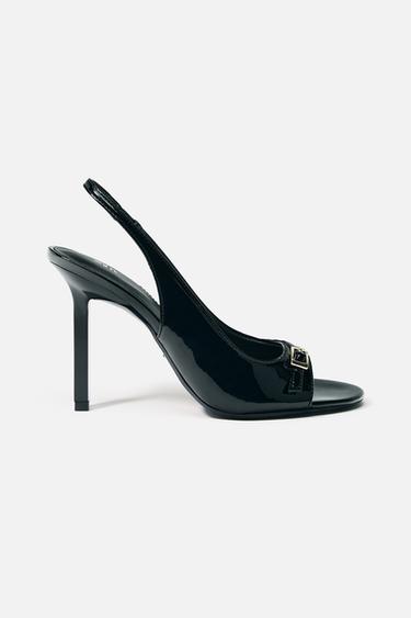 HIGH-HEEL PATENT-EFFECT SANDALS - Black by Zara