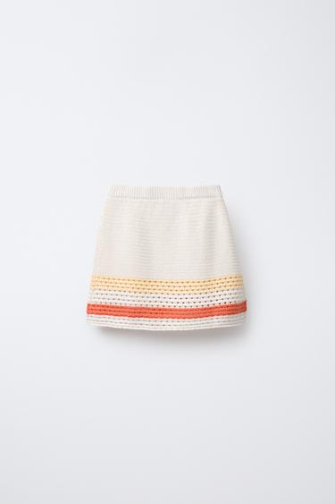 JUPE EN MAILLE RAYURES - Écru de Zara - Image 1