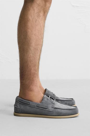 Zara LEATHER DECK SHOES - Blue - Image 0