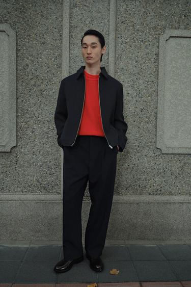 ZIP-UP WOOL EFFECT JACKET - Navy blue by Zara