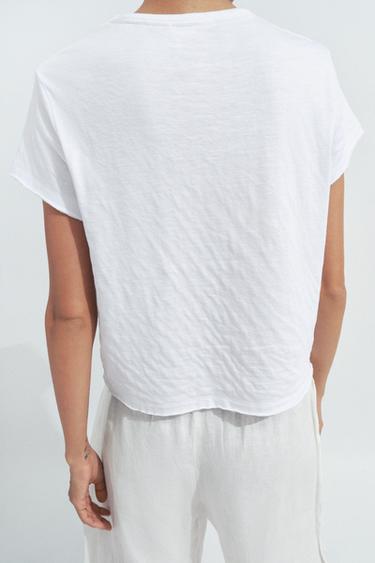 T-SHIRT COTON MANCHES COURTES - Blanc de Zara