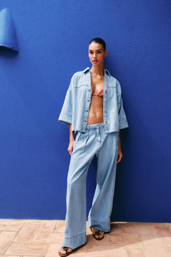 JEAN Z1975 À JAMBES LARGES TAILLE HAUTE À PINCES - Bleu moyen de Zara - Image 0