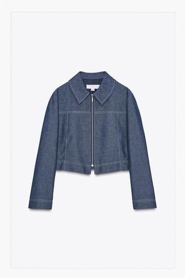 CAZAADORA CROP PESPUNTES CONTRASTE - Índigo de Zara
