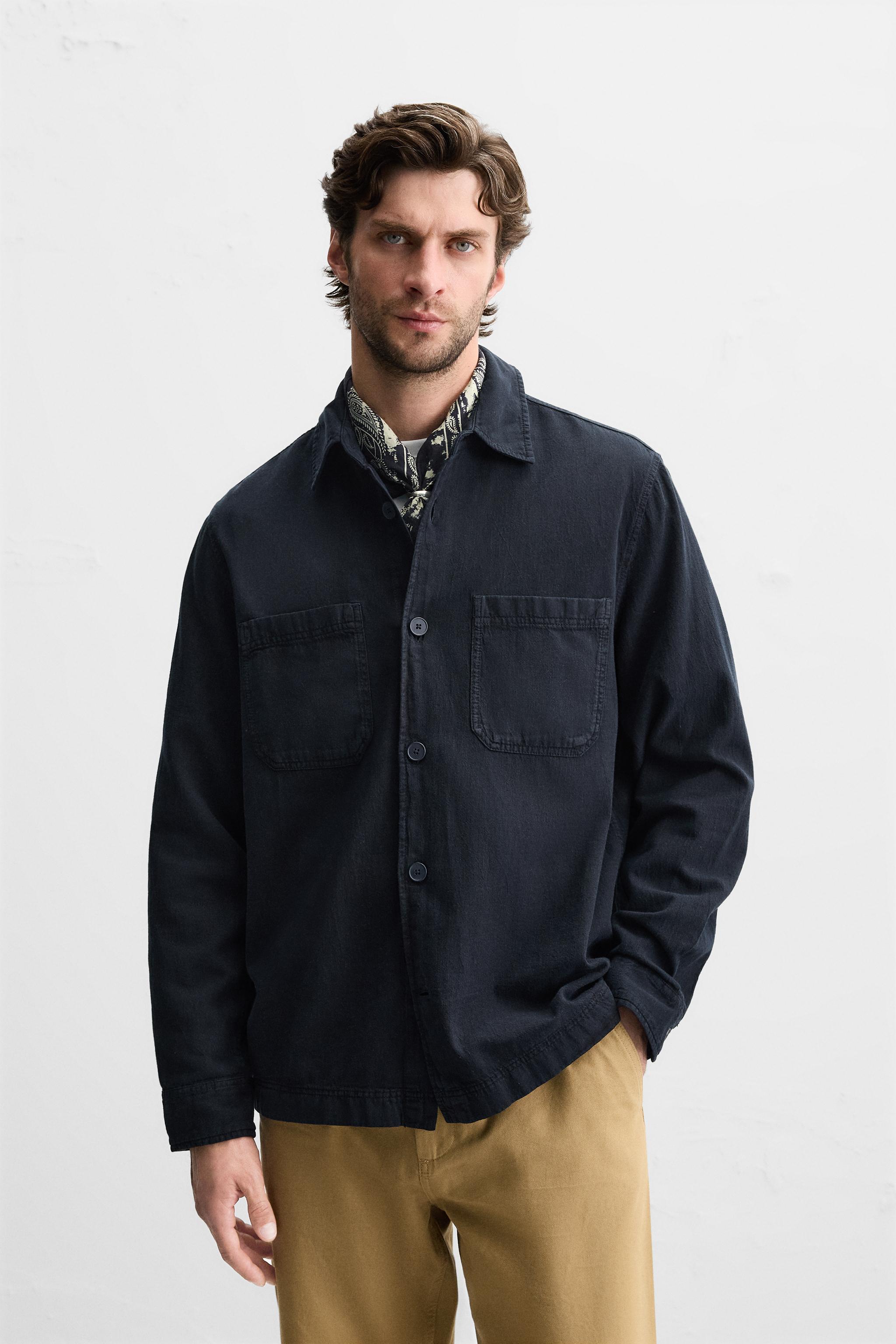 コットン - リネン シャツジャケット - 濃青 | ZARA Japan / 日本