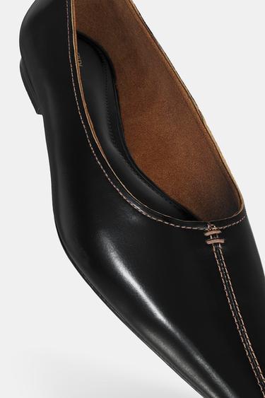 BALLERINES EN CUIR AVEC SURPIQÛRES - Noir de Zara - Image 4