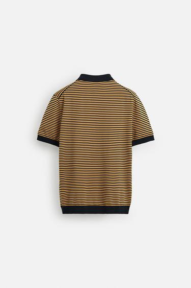 STRIPED KNIT POLO SHIRT - Orange by Zara - Image 7