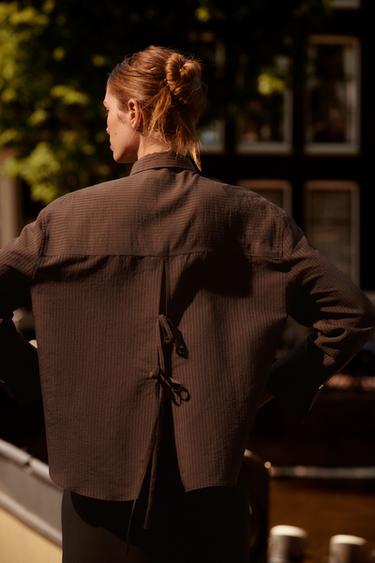 SHIRT WITH BACK BOW DETAIL - Brown by Zara