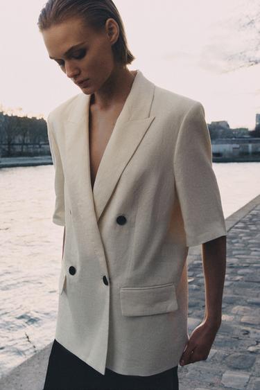 ZW COLLECTION LINEN SHORT SLEEVE BLAZER - Ecru by Zara