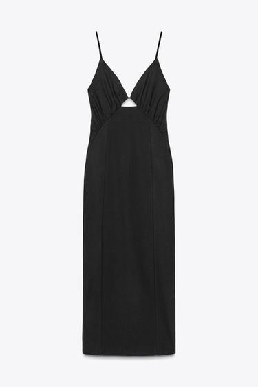 Zara CUT OUT MIDI DRESS - Black