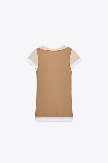 CONTRAST LAYERED T-SHIRT - Light brown by Zara - Image 5