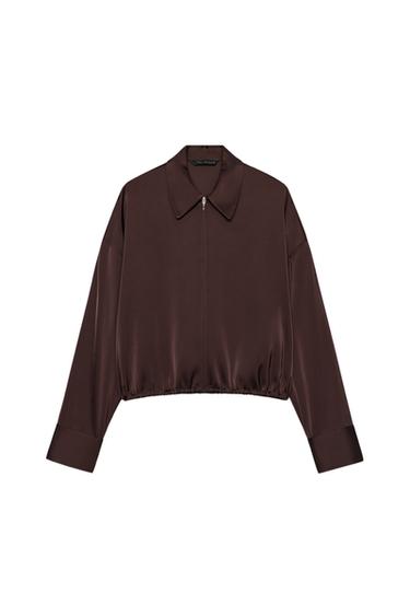 ZIP-UP SATIN SHIRT - Burgundy by Zara