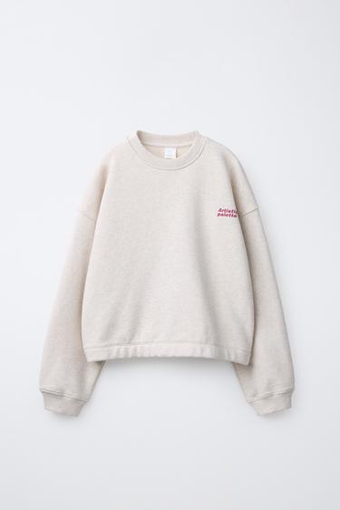 SWEATSHIRT AND PLUSH TROUSERS SET WITH SLOGAN - Sand / Marl by Zara - Image 1