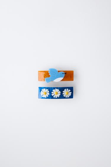 TWO-PACK OF FLOWER AND BIRD HAIR CLIPS - Ecru by Zara