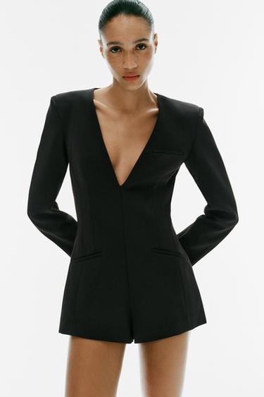 Zara SHOULDER PAD SHORT JUMPSUIT - Black