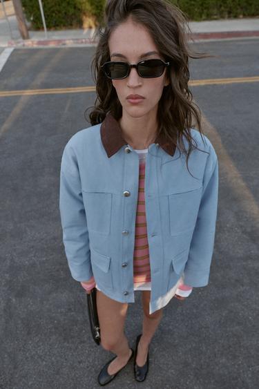 Zara PADDED COMBINATION COLLAR JACKET - Sky blue