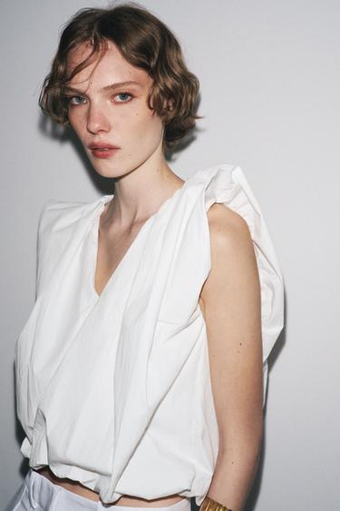 TOP BOUFFANT EN POPELINE ZW COLLECTION - Blanc de Zara - Image 4