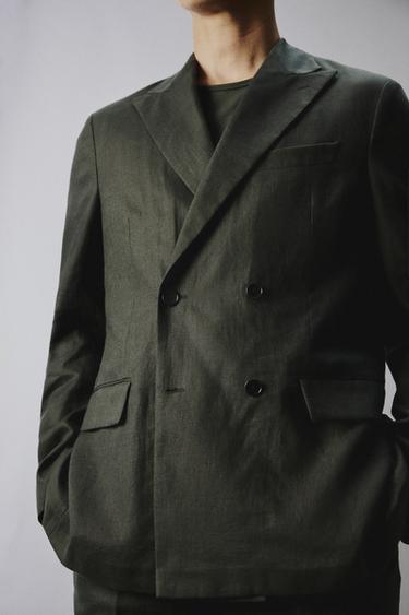 VESTE DE COSTUME À BOUTONNAGE CROISÉ 100% LIN - Kaki de Zara - Image 5