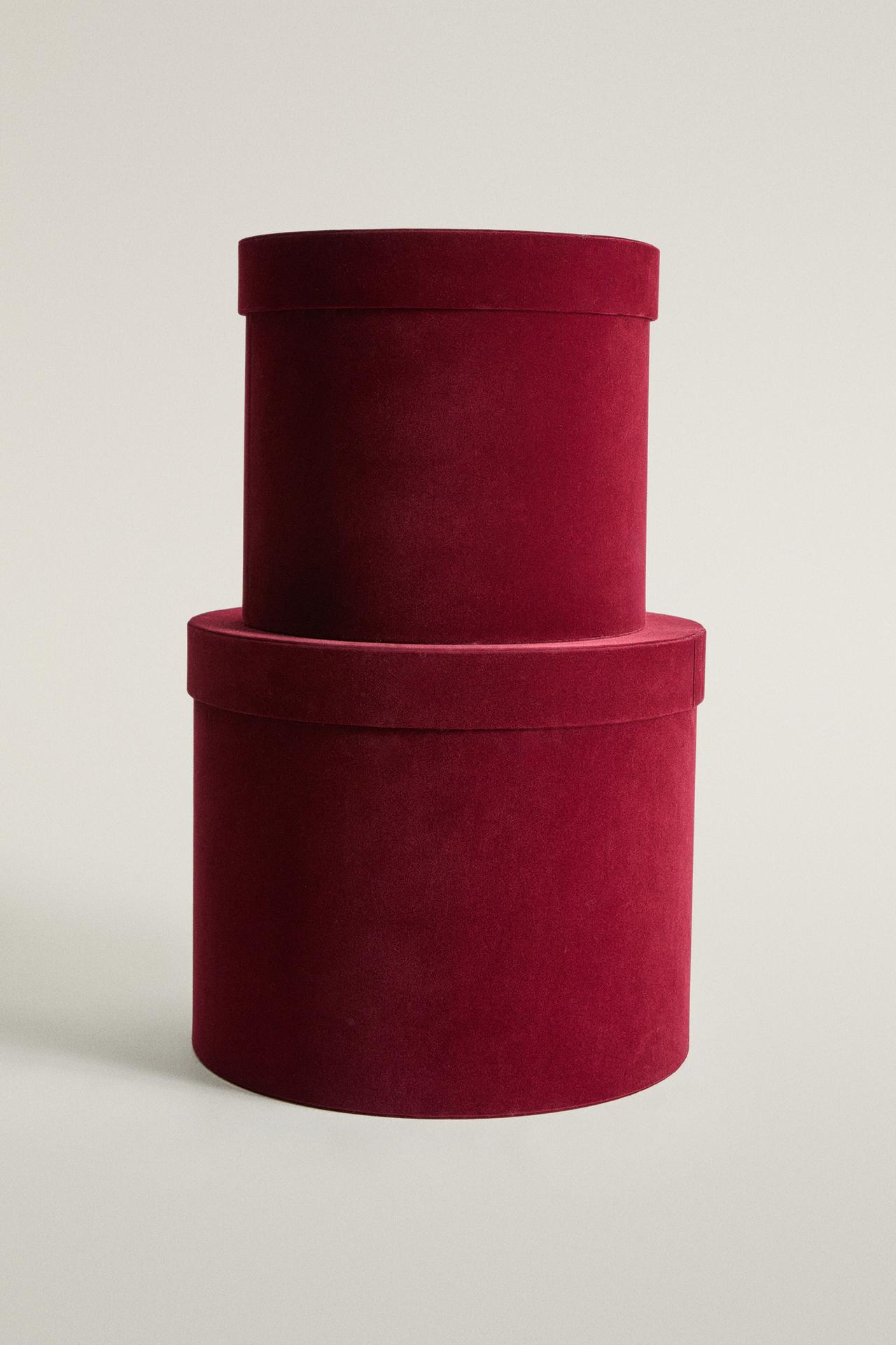 CHRISTMAS VELVET ROUND BOX — Red