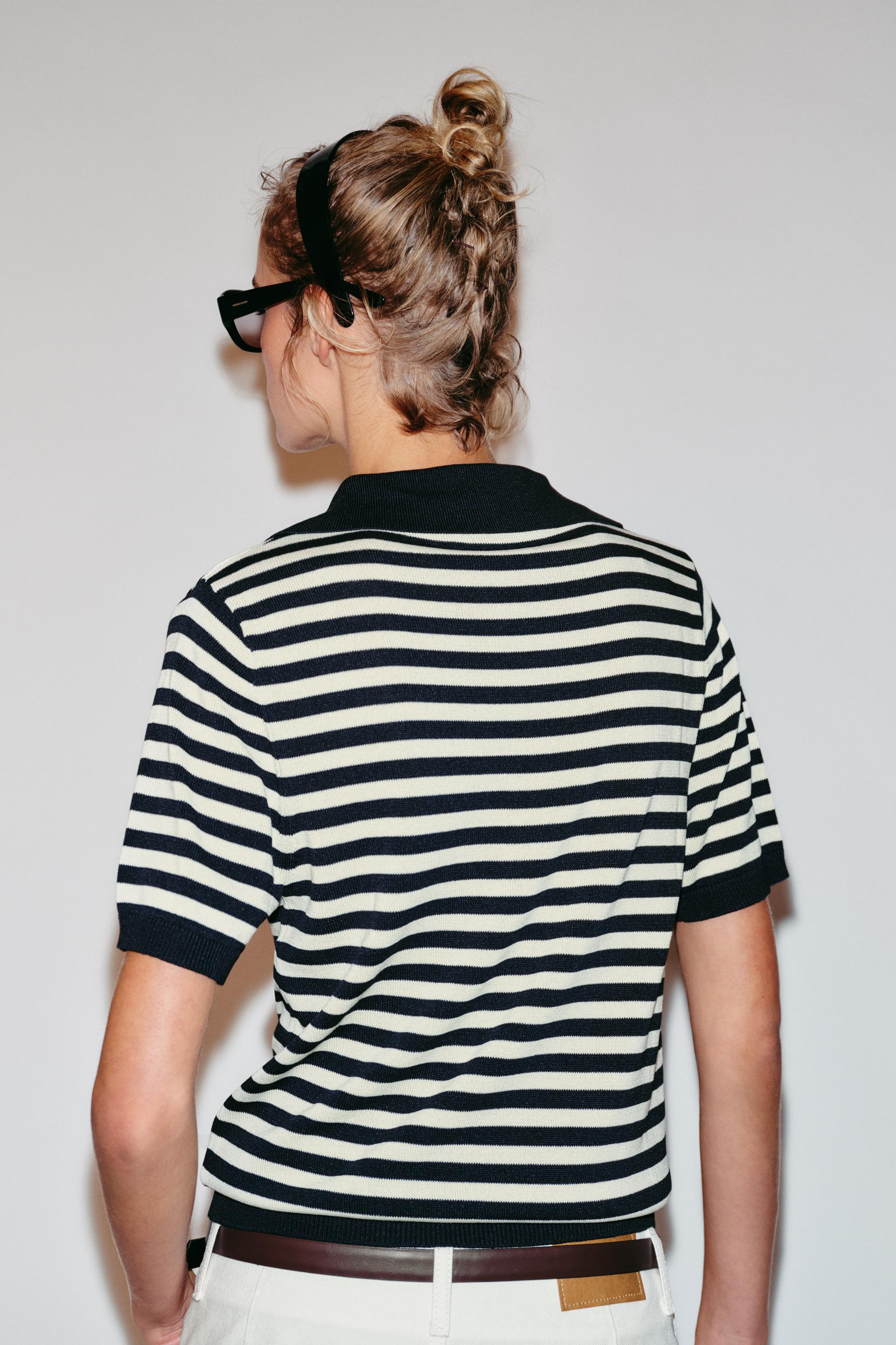 Zara STRIPED SHORT SLEEVE KNIT POLO — фото 5