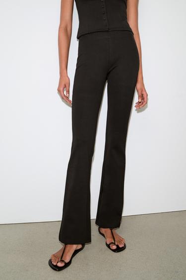 Zara INTERLOCK FLARE PANTS - Black