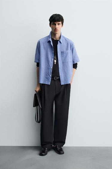 قميص بمربعات BOXY FIT - أزرق الخاص بـ Zara