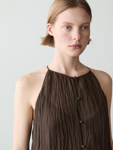 Zara Flowing midi dress with button details - Brown